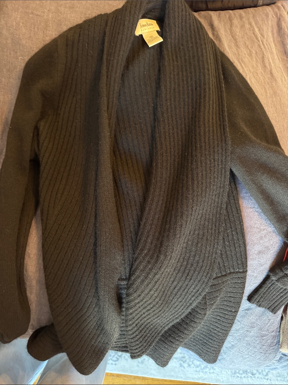 Neiman Marcus Womens Black Ribbed Open-Front Shawl Cardigan Size M